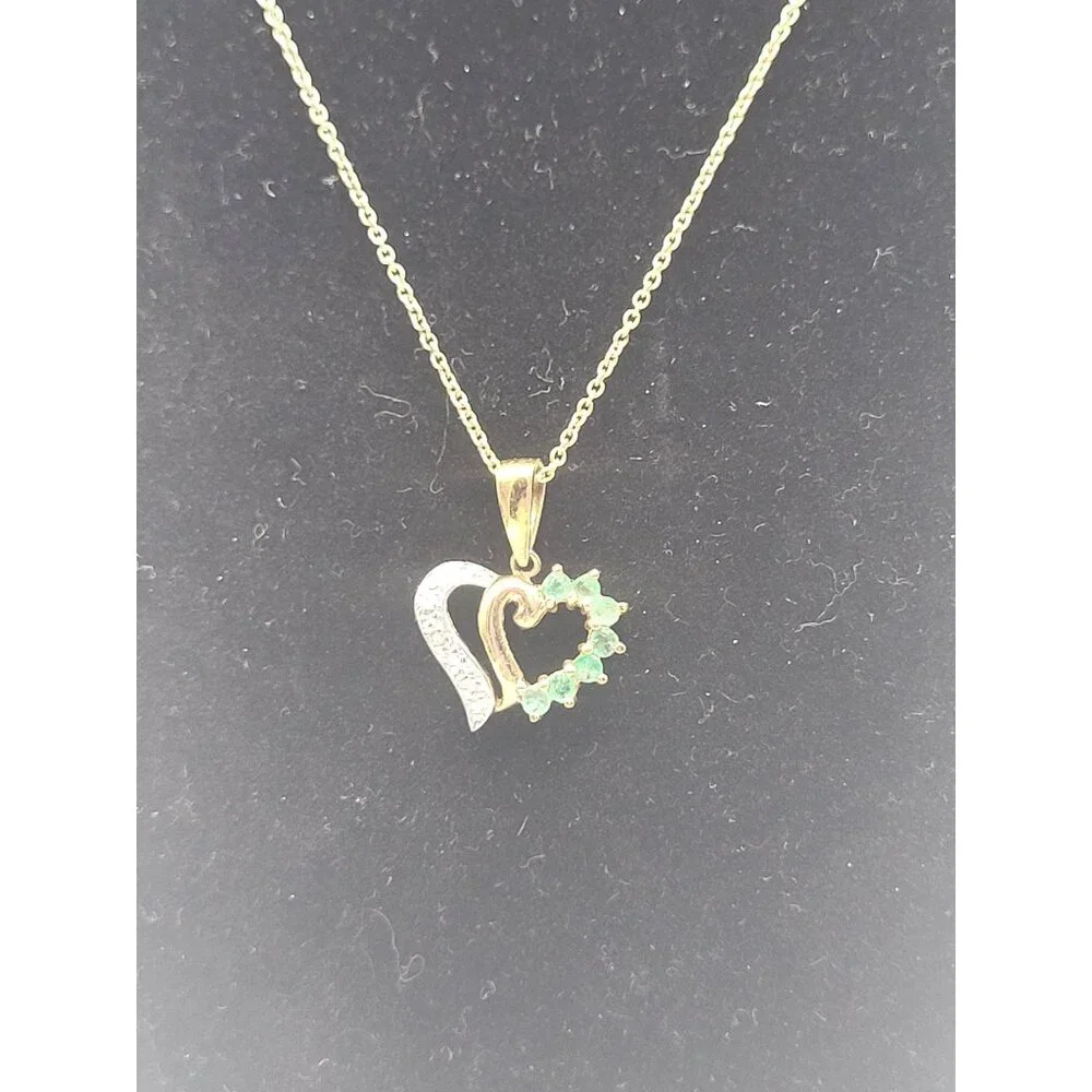 VTG Ross Simons RSE 925 Gold Plated Diamond Emerald Heart Pendant Necklace - Picture 3 of 11